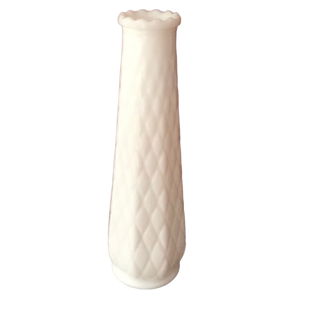 EO Brody Diamond Pattern Milk Glass Bud Vase